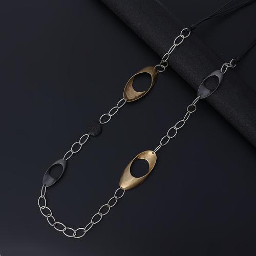 Zinc Alloy Sweater Chain Necklace with iron chain & Wax Cord & Lava fashion jewelry & for woman Length Approx 112 cm Sold By PC