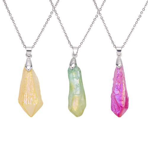 Quartz Necklace, Clear Quartz, with 304 Stainless Steel, with 5cm extender chain, irregular, fashion jewelry & Unisex, more colors for choice, Length:Approx 38 cm, Sold By PC