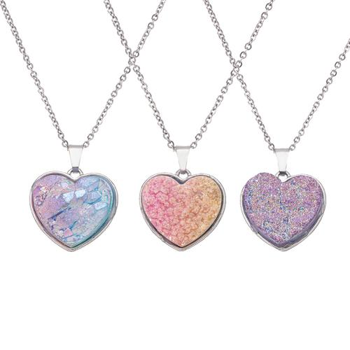Quartz Necklace, with 304 Stainless Steel, with 5cm extender chain, Heart, fashion jewelry & Unisex, more colors for choice, Length:Approx 38 cm, Sold By PC