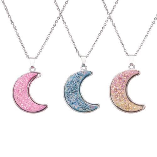 Quartz Necklace, with 304 Stainless Steel, with 5cm extender chain, Moon, fashion jewelry & Unisex, more colors for choice, Length:Approx 38 cm, Sold By PC