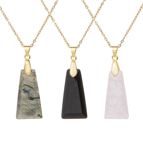 Natural Gemstone Necklace, Natural Stone, with 304 Stainless Steel, with 5cm extender chain, Trapezium, Vacuum Ion Plating, fashion jewelry & different materials for choice & Unisex, more colors for choice, Length:Approx 38 cm, Sold By PC