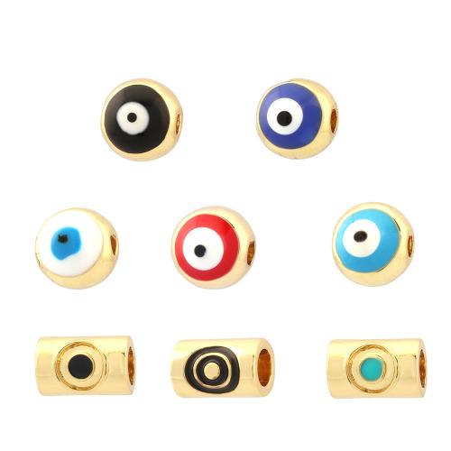 Perles de bijoux mode Evil Eye, laiton, Placage de couleur d'or, bijoux de mode & DIY & styles différents pour le choix & émail, plus de couleurs à choisir, protéger l'environnement, sans nickel, plomb et cadmium, Vendu par PC