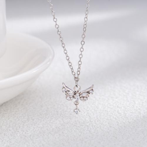 Cubic Zircon Micro Pave Brass Necklace, Butterfly, fashion jewelry & micro pave cubic zirconia & for woman, Length:Approx 45 cm, Sold By PC