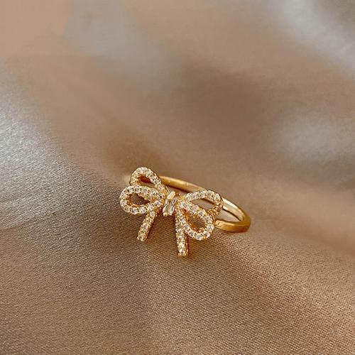 Sko Circonia Pierścień mosiężny Micro Pave, Mosiądz, Kokarda, biżuteria moda & mikro utorować cyrkonia & dla kobiety, rozmiar:7, sprzedane przez PC