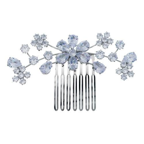 Cabelo nupcial decorativa Comb, liga de zinco, with zircone em forma de cubo, joias de moda & para mulher, prateado, 55x87mm, vendido por PC