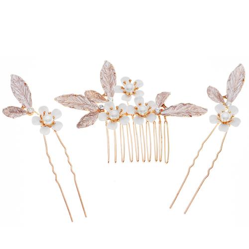 Mixed Hair Accessories Zinc Alloy with Plastic Pearl three pieces & fashion jewelry & for woman golden Sold By Set