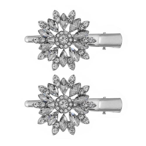 Clips de pico, aleación de zinc, Joyería & para mujer & con diamantes de imitación, plateado, 60x35mm, Vendido por Par