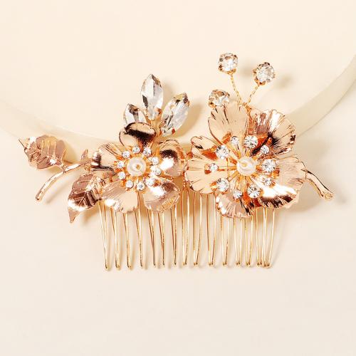 Bridal capelli decorativo Comb, lega in zinco, gioielli di moda & per la donna & con strass, dorato, 95x65mm, Venduto da PC