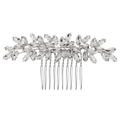 Cabelo nupcial decorativa Comb, liga de zinco, joias de moda & para mulher & com strass, prateado, 100x50mm, vendido por PC