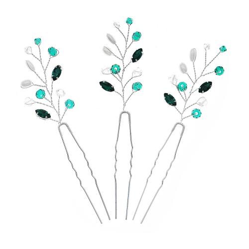 Hair Stick Zinc Alloy three pieces & for woman & with rhinestone silver color Sold By Set