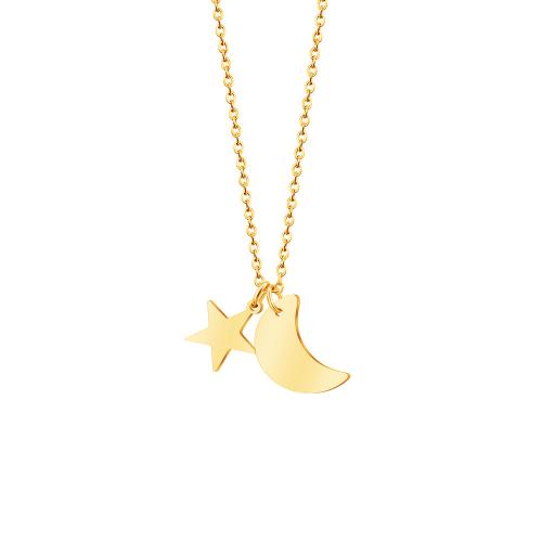 Stainless Steel Jewelry Necklace, 304 Stainless Steel, with 5cm extender chain, Moon and Star, Vacuum Ion Plating, fashion jewelry & for woman, golden, Star:21x14mm,Moon:13x23mm, Length:45 cm, Sold By PC