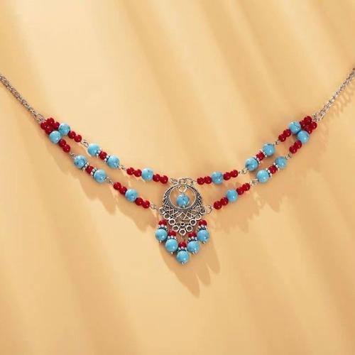 Tibetan Style Jewelry Sets, forehead chain & earring, with turquoise, plated, folk style & different styles for choice & for woman, more colors for choice, nickel, lead & cadmium free, Length:45 cm, Sold By Pair