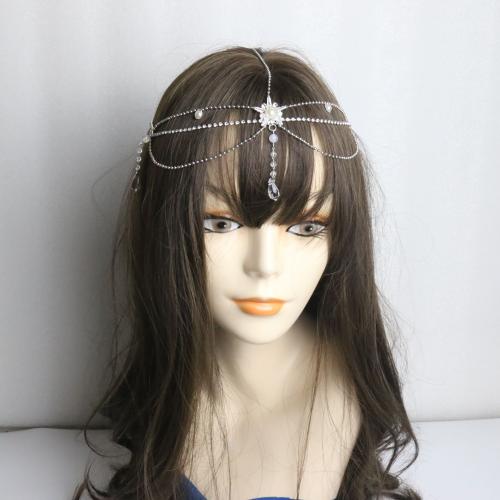 Tibetan Style Frontlet, with Plastic Pearl, silver color plated, for woman & with rhinestone, nickel, lead & cadmium free, Length:60 cm, Sold By PC