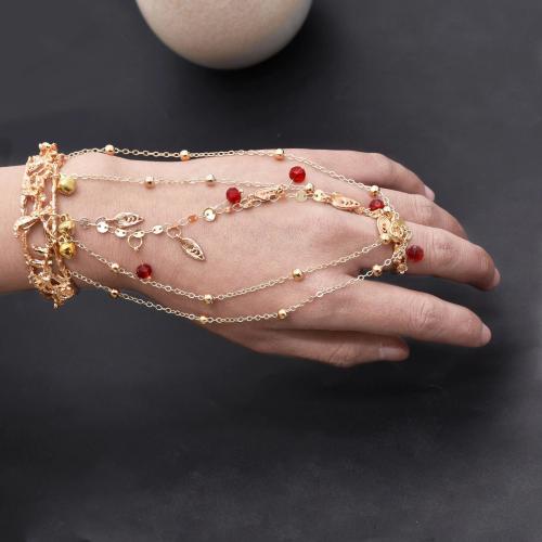 alliage de zinc bracelet anneau, Placage de couleur d'or, pour femme & creux, rouge, protéger l'environnement, sans nickel, plomb et cadmium, Longueur:14 cm, Vendu par PC