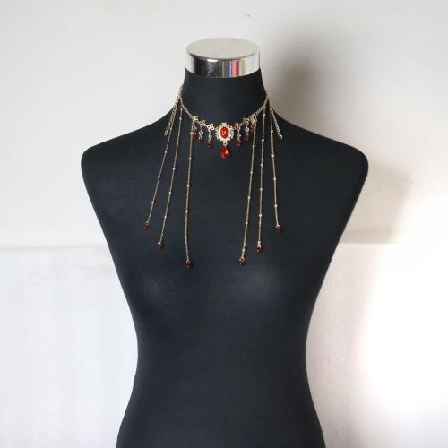 Collar de Aleación de Zinc, con Rubí, chapado en color dorado, para mujer, Rojo, libre de níquel, plomo & cadmio, longitud:33 cm, Vendido por UD