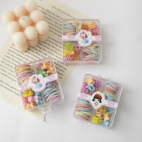 Elastic Hair Band Plastic hair claw clip & hair jewelry elastic with Cloth handmade Girl mixed colors Sold By Set