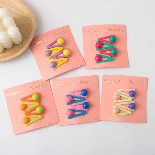 Hair Snap Clips, Plastic, with Tibetan Style, Triangle, handmade, Girl & hollow, more colors for choice, 35x18mm, 4PCs/Set, Sold By Set