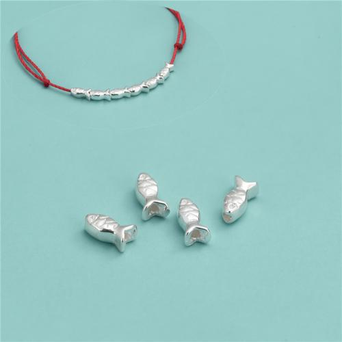 Perles d'espacement Bijoux, argent sterling 925, poisson, DIY, argent, 6.20x3.30mm, Trou:Environ 1mm, Vendu par PC