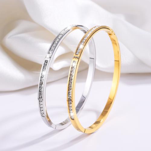 Titanium Steel Bracelet & Bangle, plated, micro pave cubic zirconia & for woman, more colors for choice, Sold By PC
