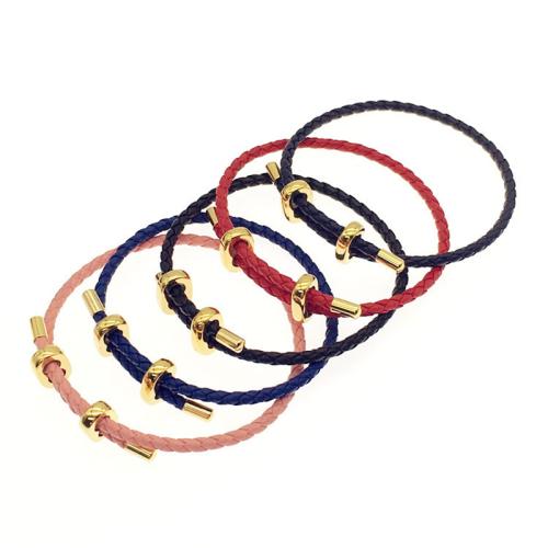 Stainless Steel Jewelry Bracelet, 304 Stainless Steel, with leather cord, plated, Unisex & different size for choice, more colors for choice, 10PCs/Bag, Sold By Bag