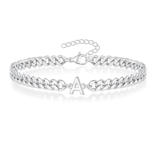 Stainless Steel Jewelry Bracelet, 304 Stainless Steel, plated, letters are from A to Z & Unisex & different styles for choice, silver color, Length:21 cm, Sold By PC