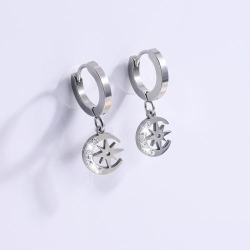 Titanium Steel  Earring, plated, micro pave cubic zirconia & for woman, more colors for choice, Sold By Pair