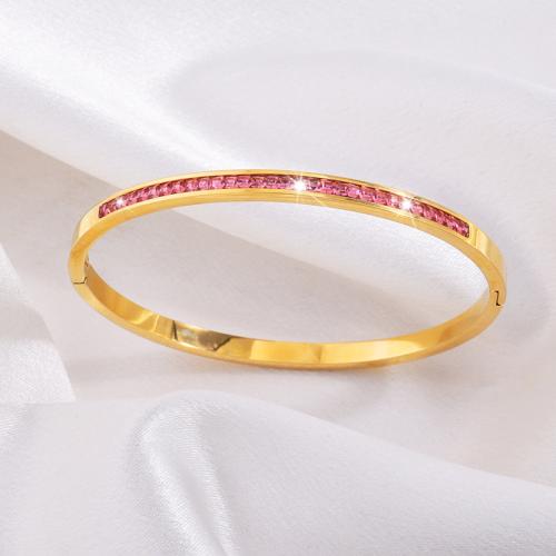 Stainless Steel Bangle, 304 Stainless Steel, plated, micro pave cubic zirconia & for woman, more colors for choice, Sold By PC