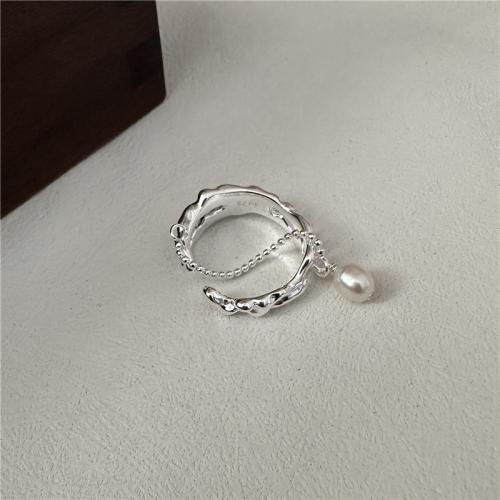925 Sterling Silver Cuff Finger Ring with Plastic Pearl Korean style & for woman US Ring .5 Sold By PC