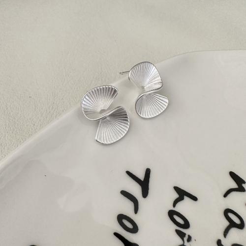 925 Sterling Silver Stud Earring, Geometrical Pattern, Korean style & for woman & matte, silver color, 19x13.60mm, Sold By Pair