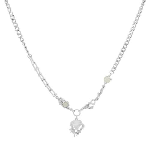 Zinklegierung Schmuck Halskette, mit Opal, mit Verlängerungskettchen von 6cm, Modeschmuck & für Frau, Silberfarbe, Länge:ca. 52 cm, verkauft von PC