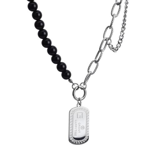 Stainless Steel Jewelry Necklace, 304 Stainless Steel, with Plastic Pearl, with 5cm extender chain, polished, fashion jewelry & Unisex, original color, Length:Approx 50 cm, Sold By PC