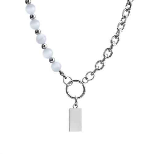 Edelstahl Schmuck Halskette, 304 Edelstahl, mit Katzenauge, mit Verlängerungskettchen von 10cm, poliert, Modeschmuck & unisex, originale Farbe, Länge:ca. 55 cm, verkauft von PC