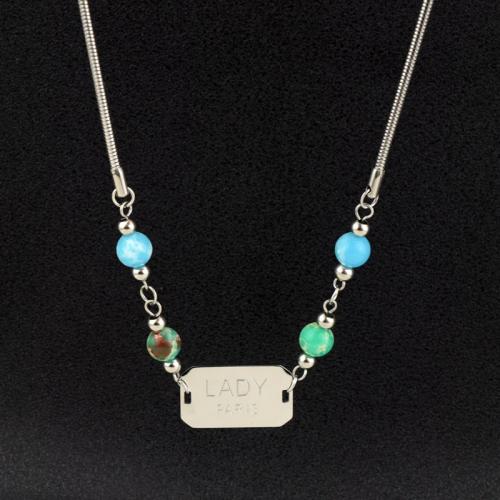 Stainless Steel Jewelry Necklace 304 Stainless Steel with Natural Stone with 5cm extender chain polished fashion jewelry & Unisex original color Length Approx 45 cm Sold By PC