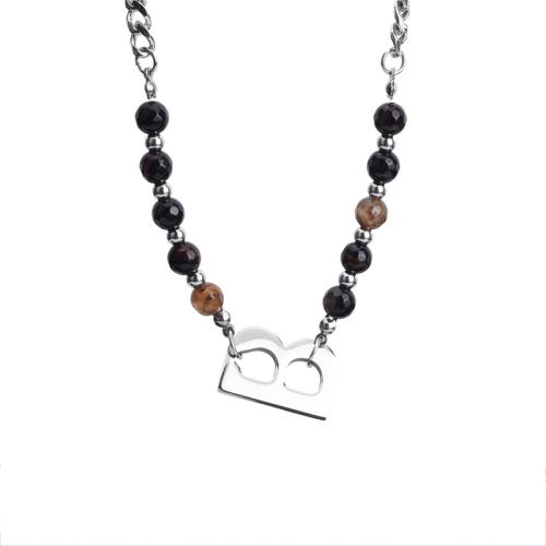 Nehrđajućeg čelika, nakit ogrlice, 304 nehrđajućeg čelika, s Ahat, s 5cm Produžetak lanac, uglađen, modni nakit & bez spolne razlike, izvorna boja, Dužina Približno 47 cm, Prodano By PC