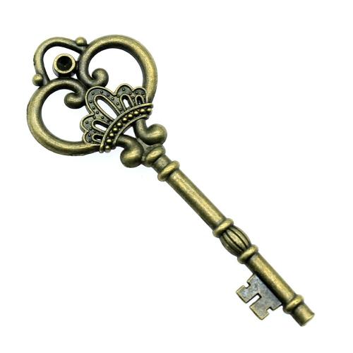 Tibetan Style Key Pendants, plated, vintage & fashion jewelry & DIY, more colors for choice, 82x32mm, Sold By PC