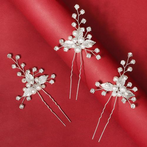 Palillos para el Cabello, metal, con Perlas plásticas, Joyería & para mujer & con diamantes de imitación, 55x110mm, 3PCs/Bolsa, Vendido por Bolsa