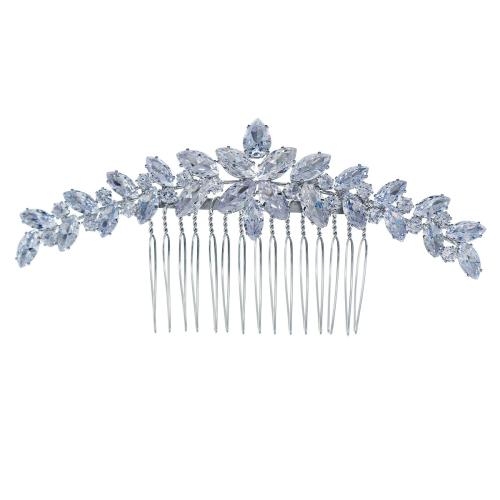 Braut Dekoratives Haarkämmchen, Zinklegierung, mit kubischer Zirkonia, Modeschmuck & für Frau, Silberfarbe, 117x55mm, verkauft von PC