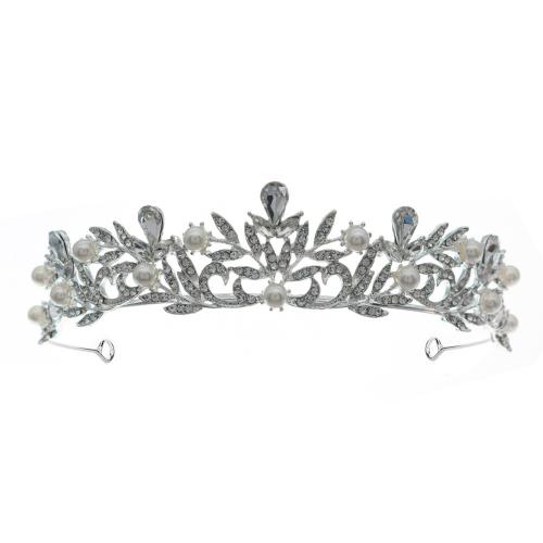 Bridal Tiaras, Tibetan Style, with Plastic Pearl, fashion jewelry & for woman & with rhinestone, silver color, Sold By PC