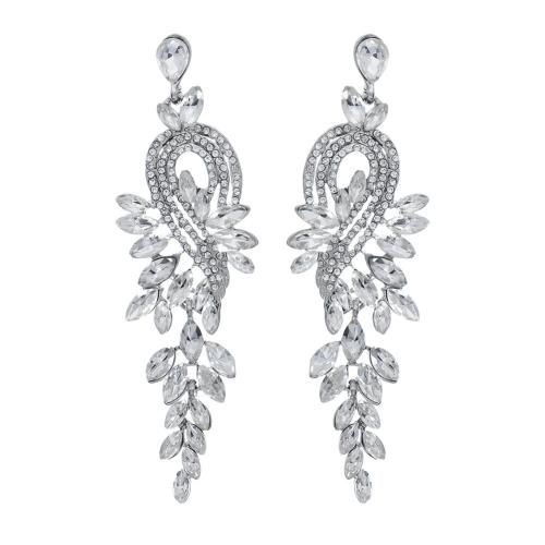 Zinc Alloy Drop Earrings fashion jewelry & for woman & with rhinestone silver color Sold By Pair