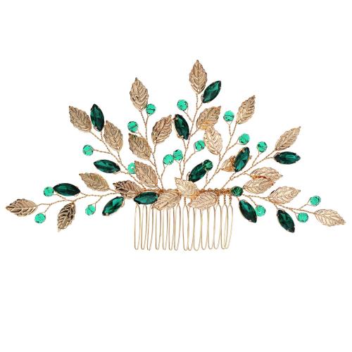 Cabelo nupcial decorativa Comb, liga de zinco, joias de moda & para mulher & com strass, dourado, 185x100mm, vendido por PC