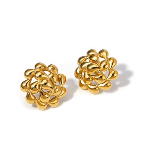 Stainless Steel Stud Earrings, 304 Stainless Steel, 18K gold plated, fashion jewelry & for woman, golden, 25x25mm, Sold By Pair