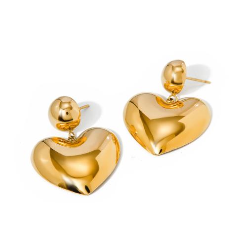 Stainless Steel Drop Earring, 304 Stainless Steel, Heart, 18K gold plated, fashion jewelry & for woman, golden, 38.80x29.20mm, Sold By Pair