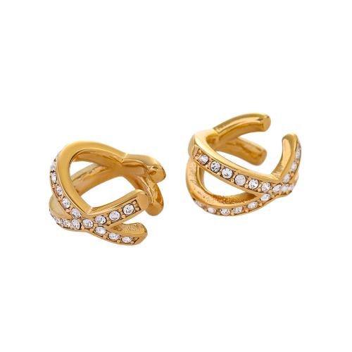 Fashion Earring Cuff and Wraps 304 Stainless Steel 18K gold plated fashion jewelry & for woman & with rhinestone golden Sold By Pair