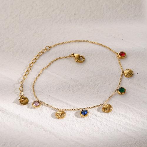 Stainless Steel Anklet 304 Stainless Steel with 5cm extender chain Vacuum Ion Plating fashion jewelry & for woman & with rhinestone golden Length Approx 21 cm Sold By PC