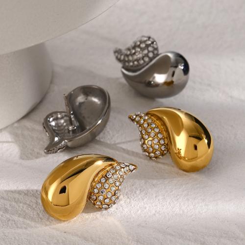 Stainless Steel Stud Earrings 304 Stainless Steel Vacuum Ion Plating fashion jewelry & for woman & with rhinestone Sold By Pair