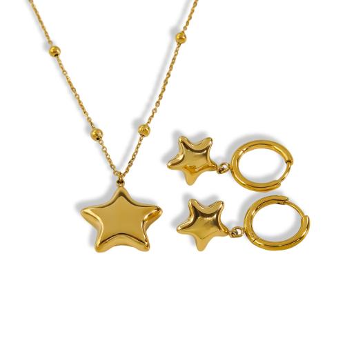 Fashion Stainless Steel Jewelry Sets earring & necklace 304 Stainless Steel Star Vacuum Ion Plating fashion jewelry & for woman golden Sold By PC