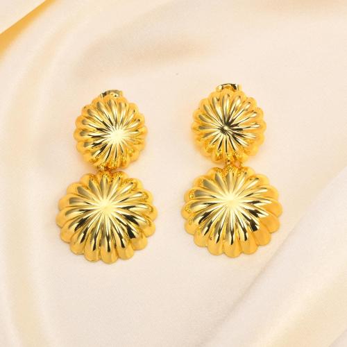 Brass Drop Earring Flower plated fashion jewelry golden nickel lead & cadmium free Sold By Pair