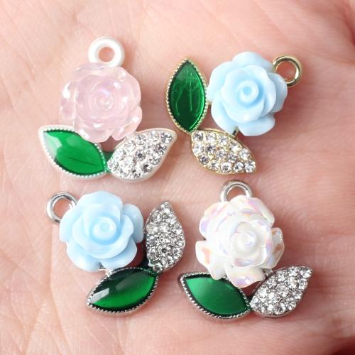 Zinc Alloy Flower Pendants with Resin plated DIY & with rhinestone nickel lead & cadmium free Approx 2mm Sold By Bag