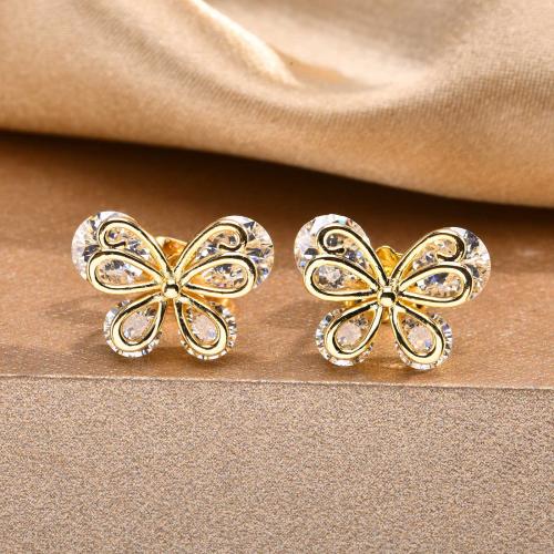 Cubic Zirconia Micro Pave Brass Earring Butterfly plated fashion jewelry & micro pave cubic zirconia golden nickel lead & cadmium free Sold By Pair