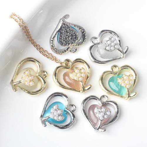 Tibetan Style Heart Pendants, with ABS Plastic Pearl & Resin, plated, DIY, more colors for choice, nickel, lead & cadmium free, 14x6x14mm, Hole:Approx 2mm, 10PCs/Bag, Sold By Bag